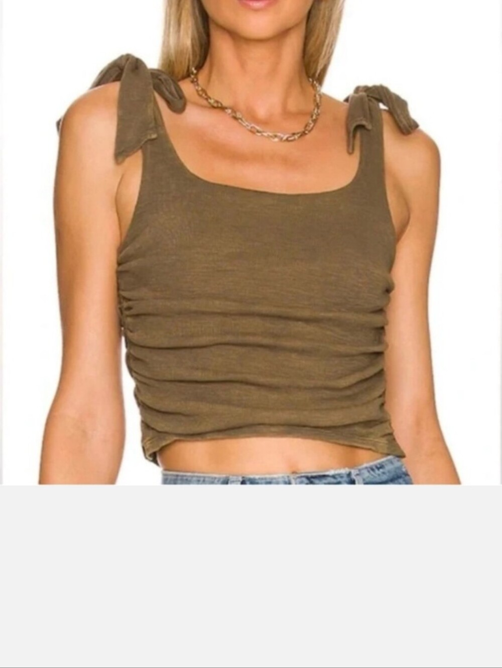 Free People Boulevard Oregano Green Tie Strap Cotton Boho Crop Top Tank